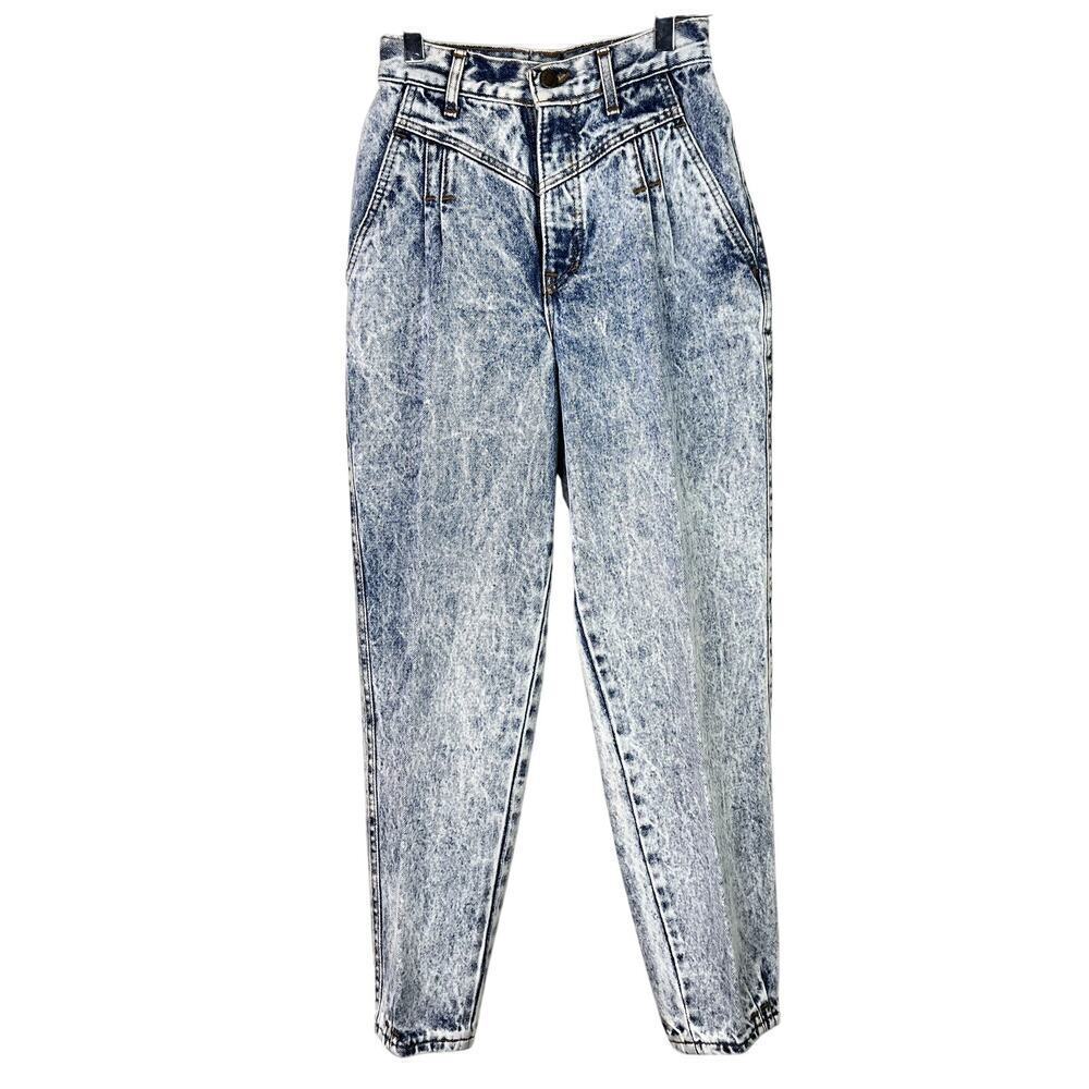 Vintage Sunset Blues Acid Wash Denim Jeans High Waisted Straight Leg Pleated 00